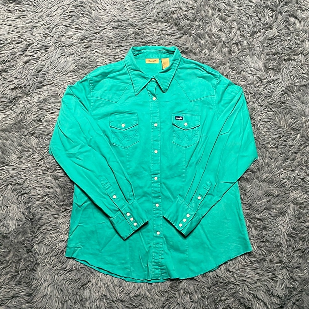 Vintage 90's Wrangler Western Women's Teal Button Up Cowboy Shirt Size XL